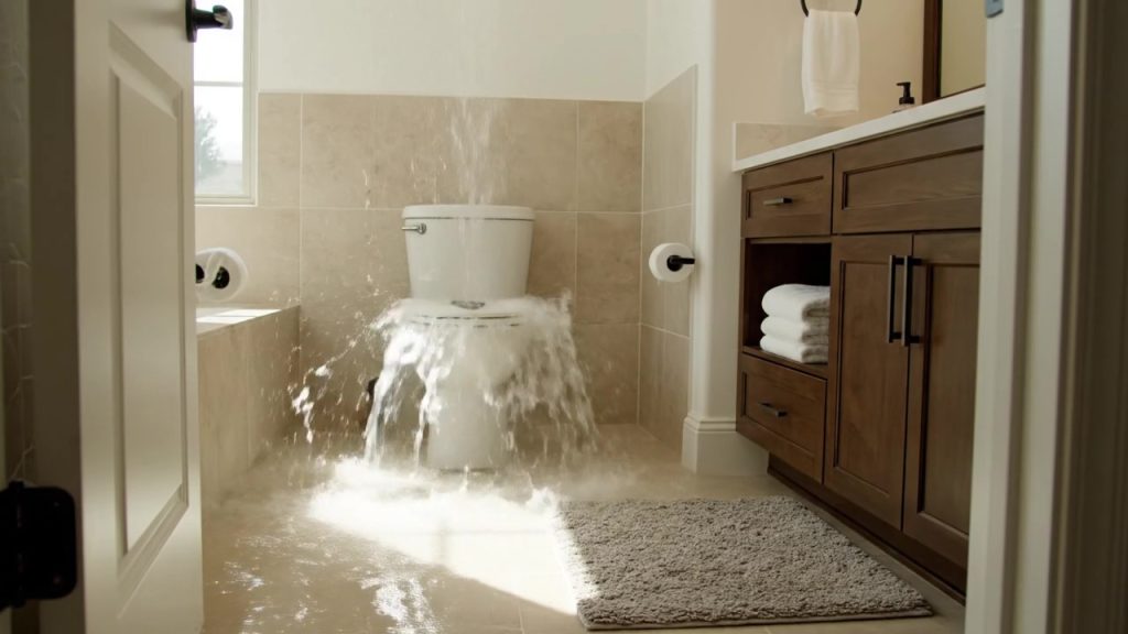 toilet overflow water damage cleanup in Denton TX by Regent Restoration